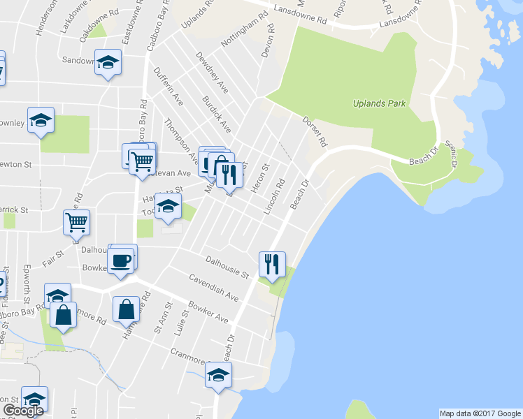 map of restaurants, bars, coffee shops, grocery stores, and more near 2633 Estevan Avenue in Victoria