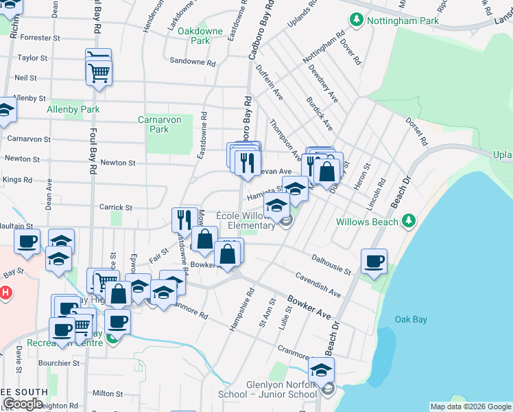 map of restaurants, bars, coffee shops, grocery stores, and more near 2352 Tod Road in Victoria