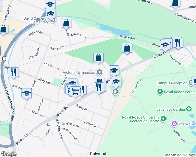 map of restaurants, bars, coffee shops, grocery stores, and more near 515 Mount View Avenue in Victoria