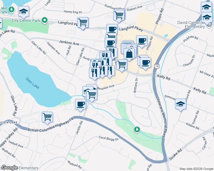 map of restaurants, bars, coffee shops, grocery stores, and more near 955 Reunion Avenue in Langford