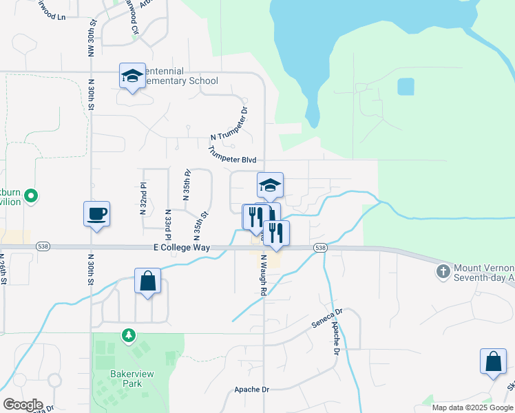map of restaurants, bars, coffee shops, grocery stores, and more near 1941 Martin Road in Mount Vernon