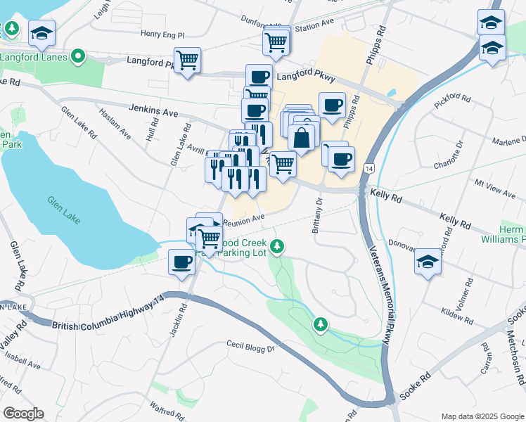 map of restaurants, bars, coffee shops, grocery stores, and more near 945 Reunion Avenue in Langford