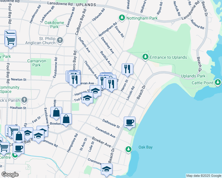 map of restaurants, bars, coffee shops, grocery stores, and more near 2547 Musgrave Street in Victoria
