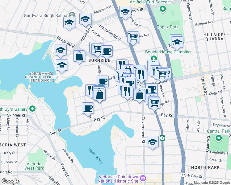 map of restaurants, bars, coffee shops, grocery stores, and more near 2716 Rock Bay Avenue in Victoria