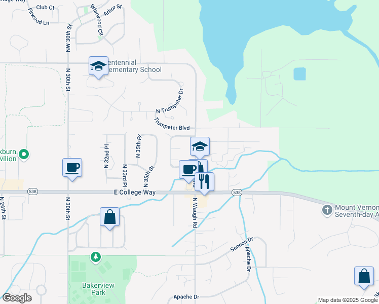 map of restaurants, bars, coffee shops, grocery stores, and more near 1941 Martin Road in Mount Vernon
