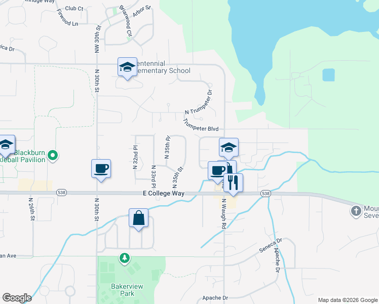 map of restaurants, bars, coffee shops, grocery stores, and more near 1912 North 35th Street in Mount Vernon