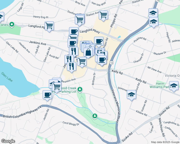map of restaurants, bars, coffee shops, grocery stores, and more near 920 Reunion Avenue in Langford