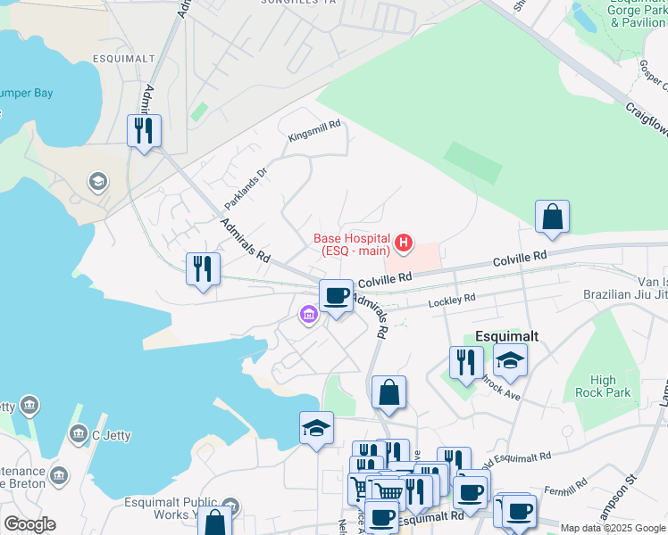 map of restaurants, bars, coffee shops, grocery stores, and more near 841 Kindersley Road in Victoria