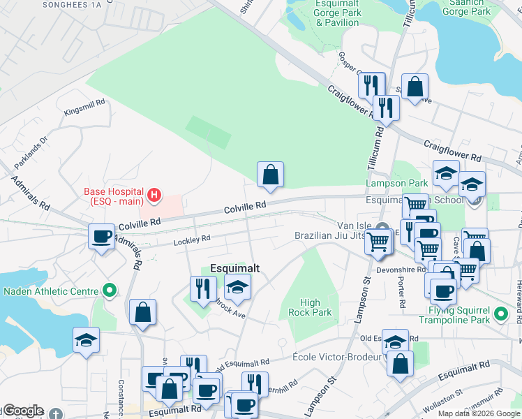 map of restaurants, bars, coffee shops, grocery stores, and more near 1123 Colville Road in Victoria