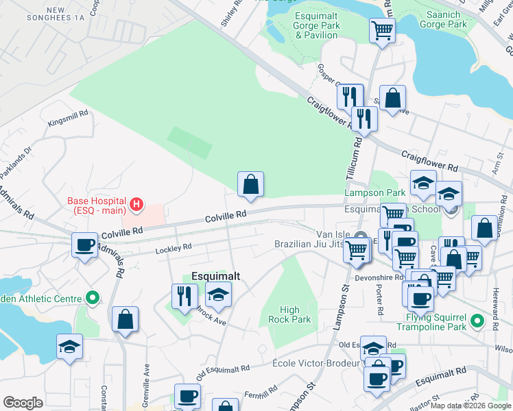 map of restaurants, bars, coffee shops, grocery stores, and more near 1138 Colville Road in Victoria