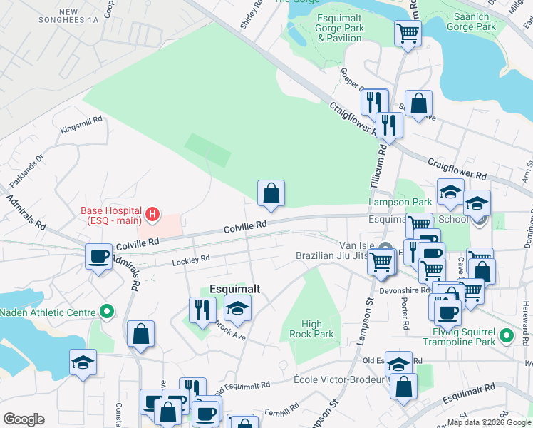 map of restaurants, bars, coffee shops, grocery stores, and more near 1138 Colville Road in Victoria