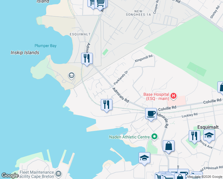 map of restaurants, bars, coffee shops, grocery stores, and more near 900 Admirals Road in Victoria
