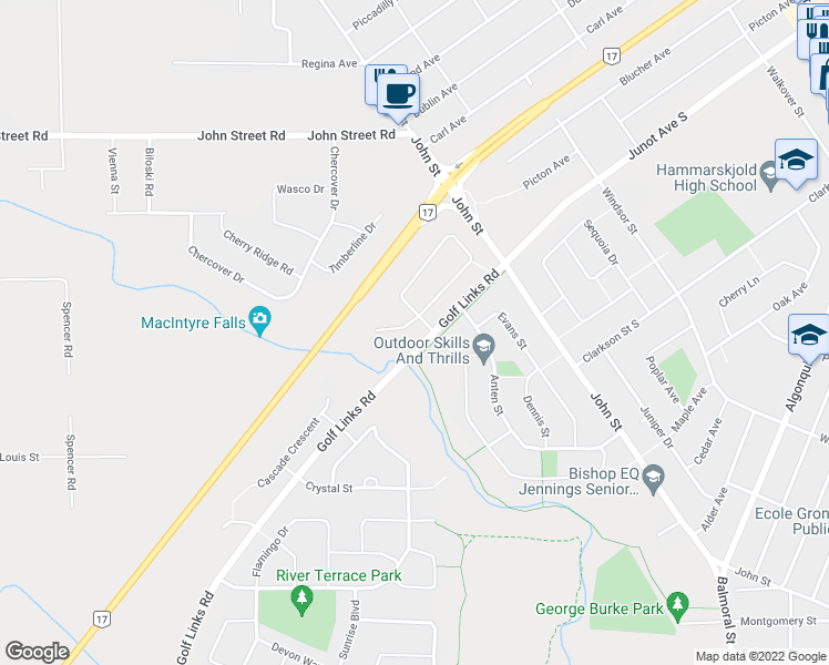 map of restaurants, bars, coffee shops, grocery stores, and more near 273 Fairbank Place in Thunder Bay
