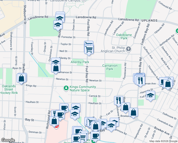 map of restaurants, bars, coffee shops, grocery stores, and more near 2771 Foul Bay Road in Victoria