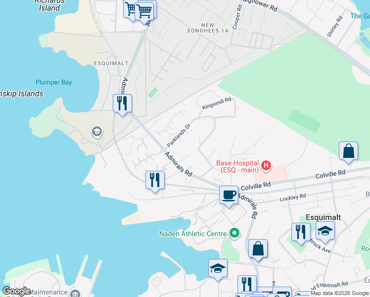 map of restaurants, bars, coffee shops, grocery stores, and more near 885 McAdam Place in Victoria