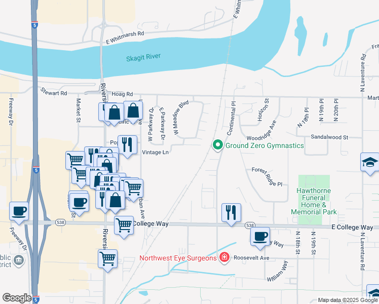 map of restaurants, bars, coffee shops, grocery stores, and more near 1000 Vintage Lane in Mount Vernon