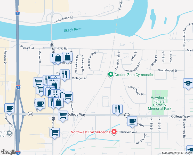map of restaurants, bars, coffee shops, grocery stores, and more near 1000 Vintage Lane in Mount Vernon