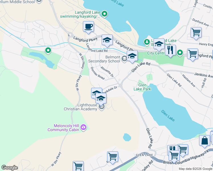 map of restaurants, bars, coffee shops, grocery stores, and more near 3072 Dornier Road in Victoria