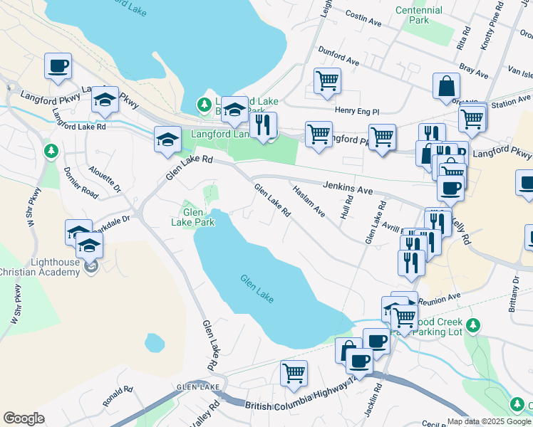 map of restaurants, bars, coffee shops, grocery stores, and more near 2987 Glen Lake Road in Victoria