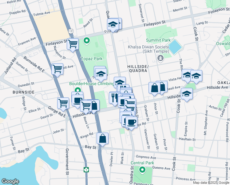map of restaurants, bars, coffee shops, grocery stores, and more near 968 Market Street in Victoria