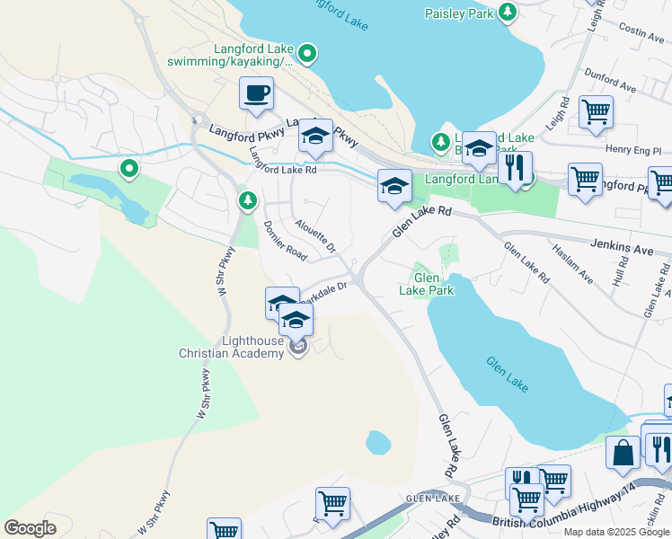 map of restaurants, bars, coffee shops, grocery stores, and more near 1214 Parkdale Creek Gardens in Victoria