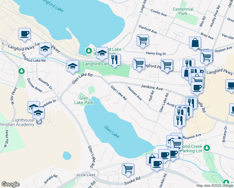 map of restaurants, bars, coffee shops, grocery stores, and more near 2987 Glen Lake Road in Victoria