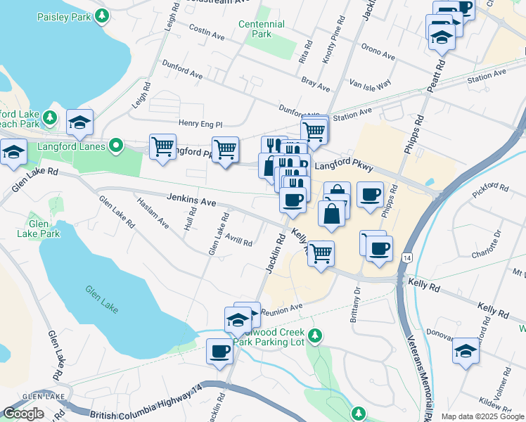 map of restaurants, bars, coffee shops, grocery stores, and more near 924 Jenkins Avenue in Victoria