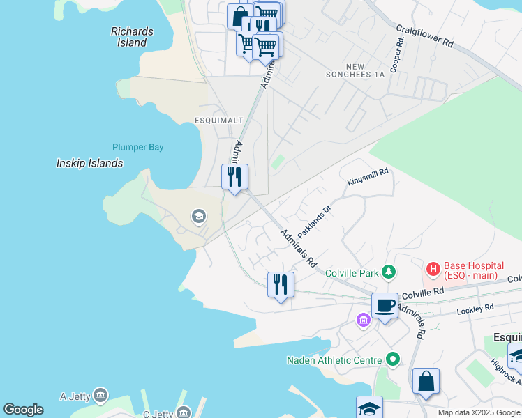 map of restaurants, bars, coffee shops, grocery stores, and more near 993 Admirals Road in Victoria
