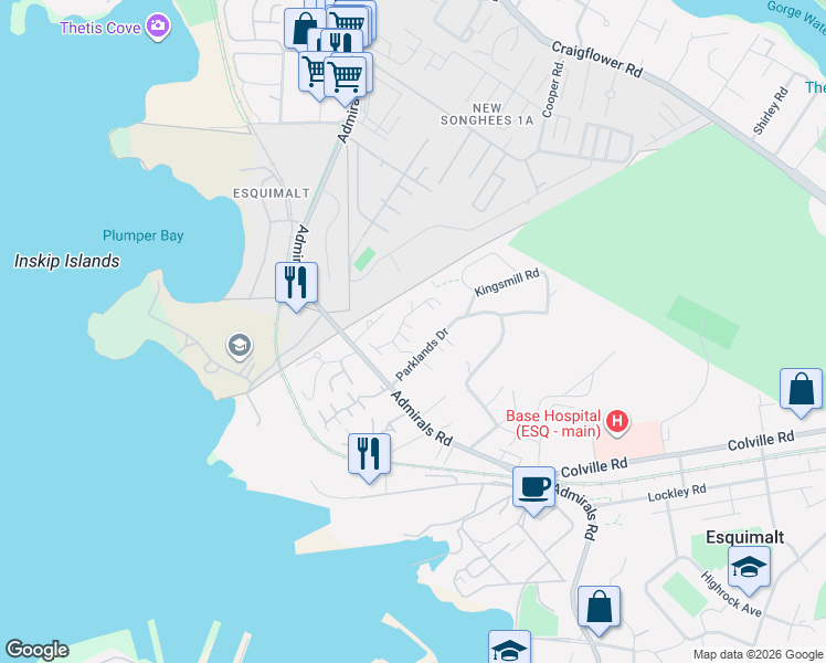 map of restaurants, bars, coffee shops, grocery stores, and more near 856 Parklands Drive in Victoria
