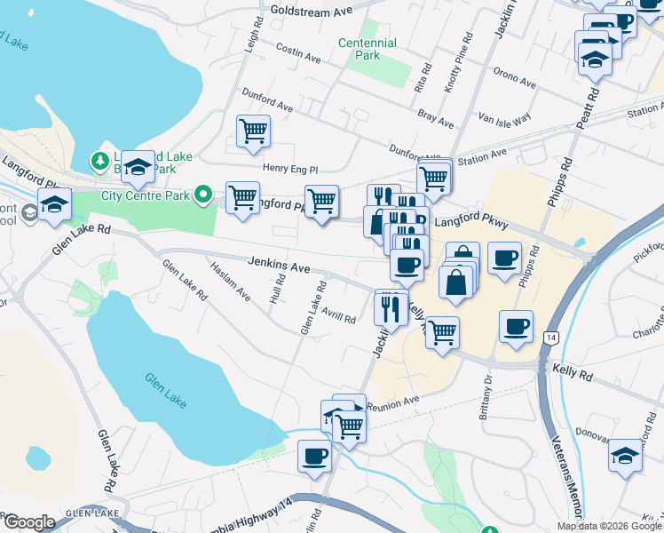 map of restaurants, bars, coffee shops, grocery stores, and more near 954 Jenkins Avenue in Victoria