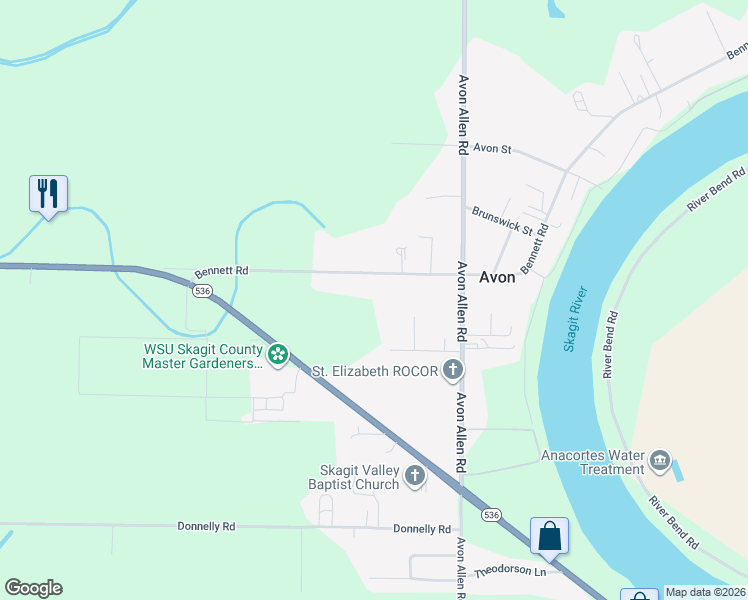 map of restaurants, bars, coffee shops, grocery stores, and more near 16872 Bennett Road in Mount Vernon