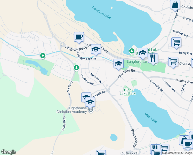 map of restaurants, bars, coffee shops, grocery stores, and more near Alouette Drive in Victoria
