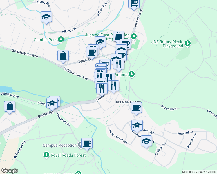 map of restaurants, bars, coffee shops, grocery stores, and more near 1889 Old Island Hwy in Colwood