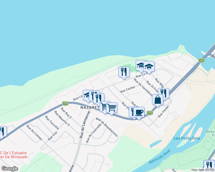 map of restaurants, bars, coffee shops, grocery stores, and more near 470 Rue La Salle in Rimouski