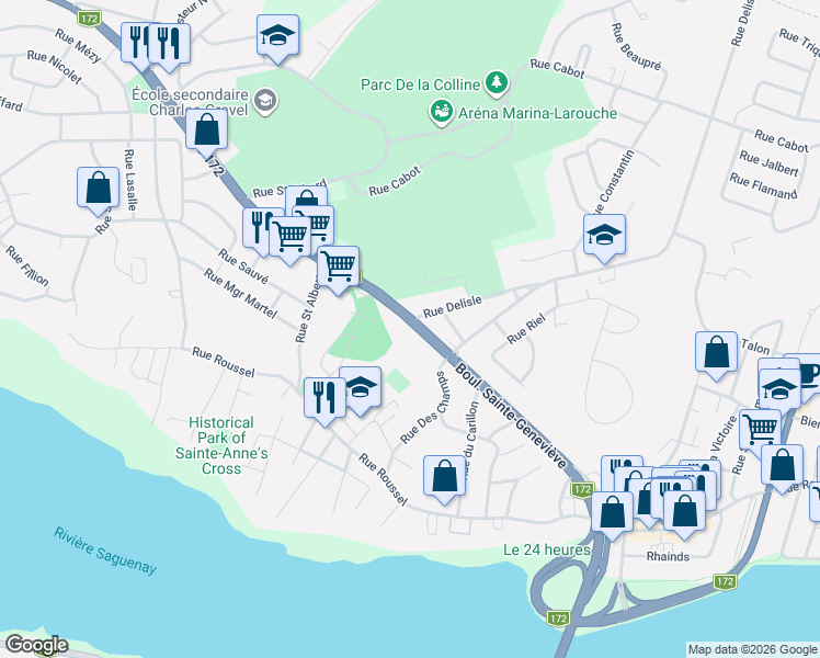 map of restaurants, bars, coffee shops, grocery stores, and more near 467 Boulevard Sainte-Geneviève in Saguenay