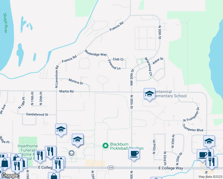 map of restaurants, bars, coffee shops, grocery stores, and more near 2781 Martin Road in Mount Vernon