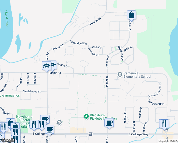 map of restaurants, bars, coffee shops, grocery stores, and more near 2781 Martin Road in Mount Vernon