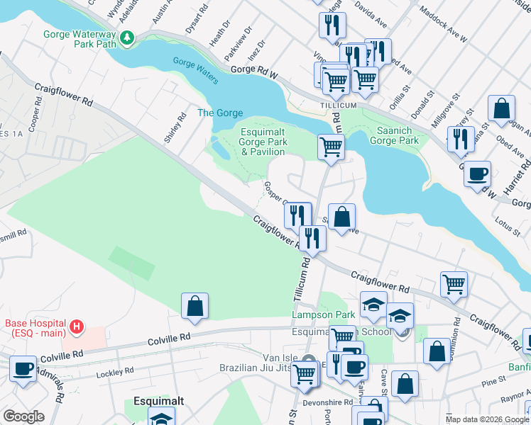 map of restaurants, bars, coffee shops, grocery stores, and more near 1029 Gosper Crescent in Victoria