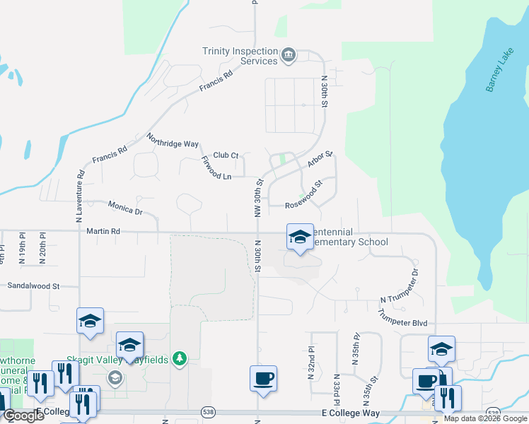 map of restaurants, bars, coffee shops, grocery stores, and more near 2605 Arbor Street in Mount Vernon