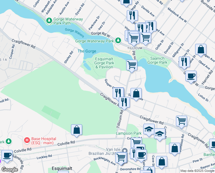 map of restaurants, bars, coffee shops, grocery stores, and more near 1029 Gosper Crescent in Victoria