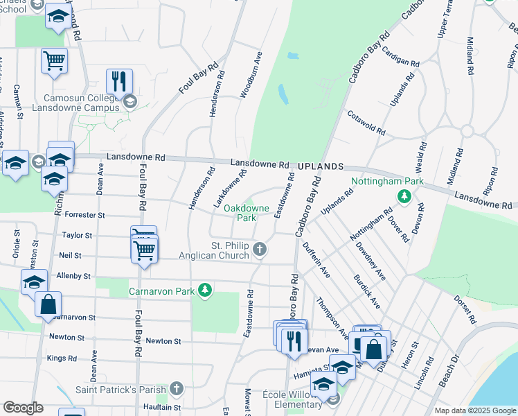 map of restaurants, bars, coffee shops, grocery stores, and more near 2324 Mid Downe Road in Victoria