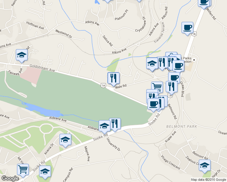 map of restaurants, bars, coffee shops, grocery stores, and more near 360 Goldstream Avenue in Colwood