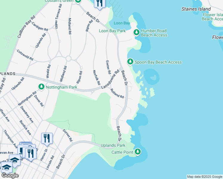 map of restaurants, bars, coffee shops, grocery stores, and more near 2985 Rutland Road in Victoria