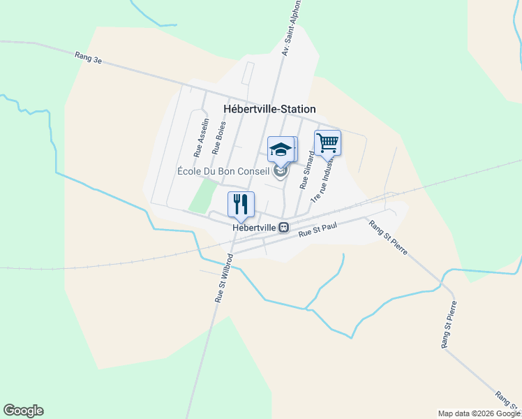map of restaurants, bars, coffee shops, grocery stores, and more near 8 Rue Notre Dame in Hébertville-Station