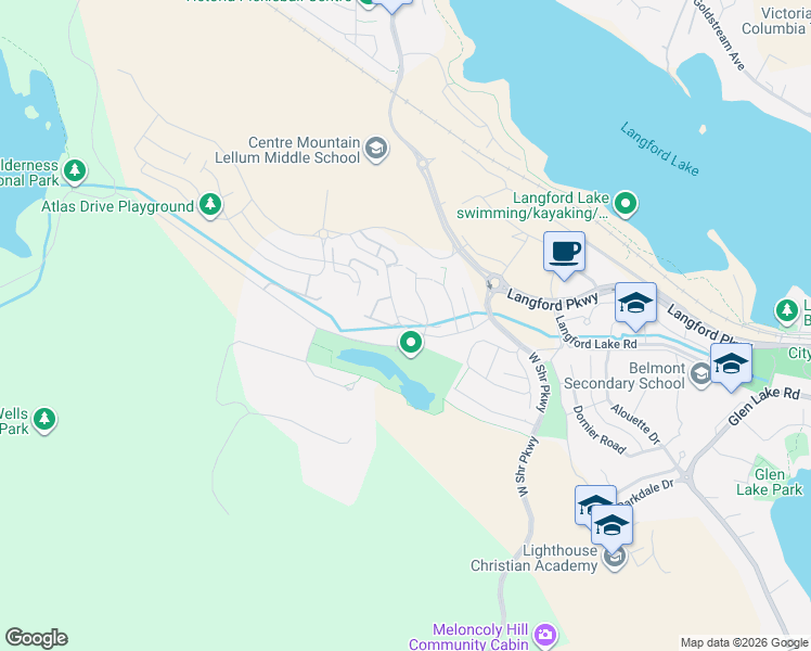 map of restaurants, bars, coffee shops, grocery stores, and more near 1278 Solstice Crescent in Langford