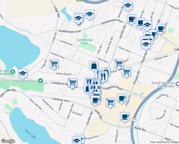 map of restaurants, bars, coffee shops, grocery stores, and more near 937 Dunford Avenue in Victoria