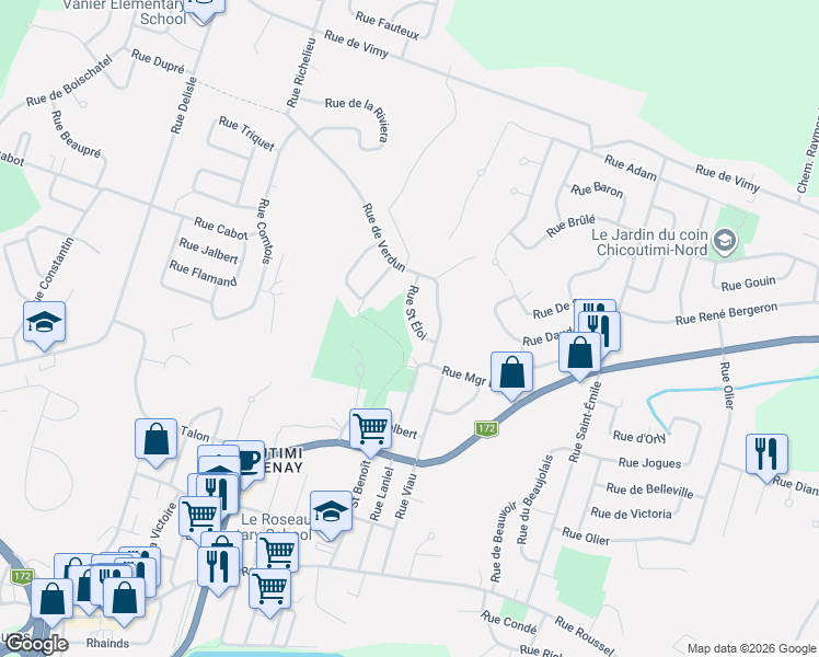 map of restaurants, bars, coffee shops, grocery stores, and more near 123 Rue Saint Éloi in Saguenay