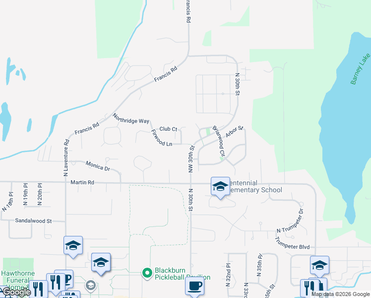 map of restaurants, bars, coffee shops, grocery stores, and more near 2921 Club Court in Mount Vernon