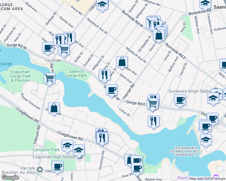 map of restaurants, bars, coffee shops, grocery stores, and more near 2947 Qu'Appelle Street in Victoria