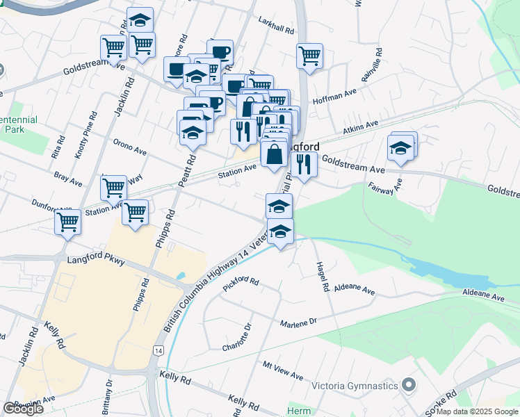 map of restaurants, bars, coffee shops, grocery stores, and more near 2846 Millstream Road in Victoria